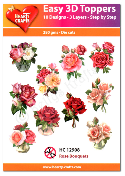Die Cut Decoupage Topper Set, 10 Designs - Rose Bouquets (HC12908)