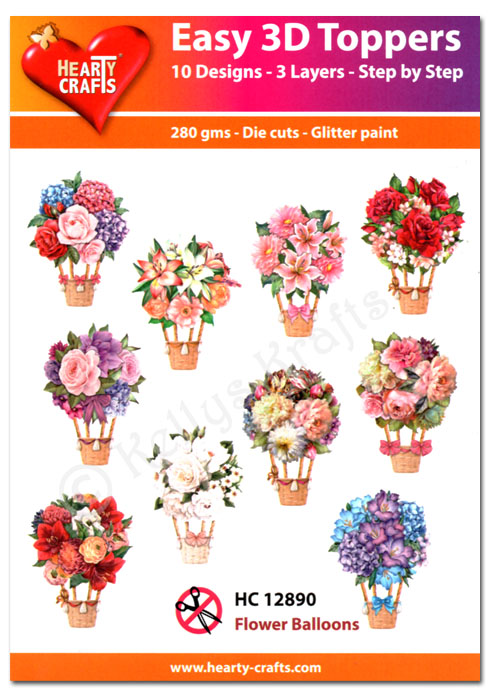 (image for) Die Cut Decoupage Topper Set, 10 Designs - Flower Balloons (HC12890)