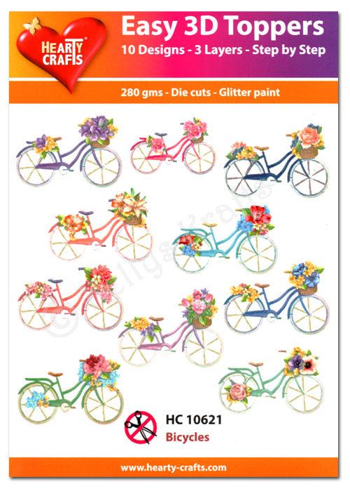 Die Cut Decoupage Topper Set, 10 Designs - Bicycles (HC10621)