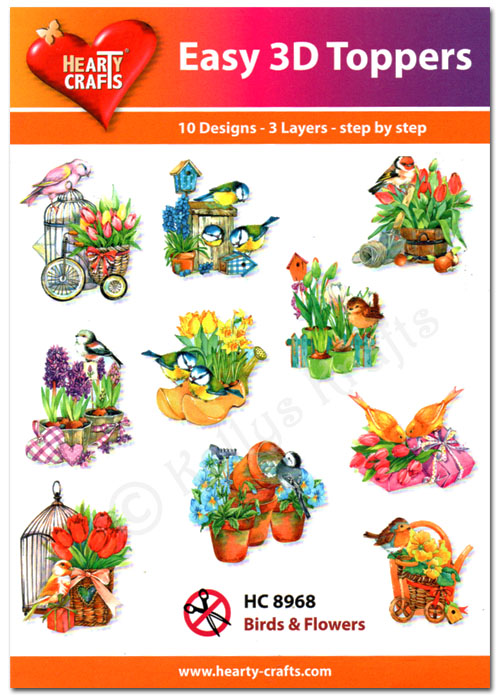 Die Cut Decoupage Topper Set, 10 Designs - Birds & Flowers (HC8968)