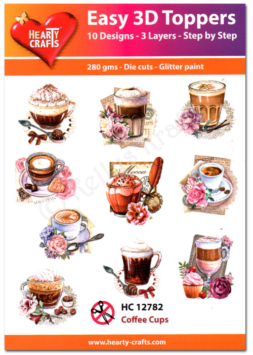 Die Cut Decoupage Topper Set, 10 Designs - Coffee Cups (HC12782)
