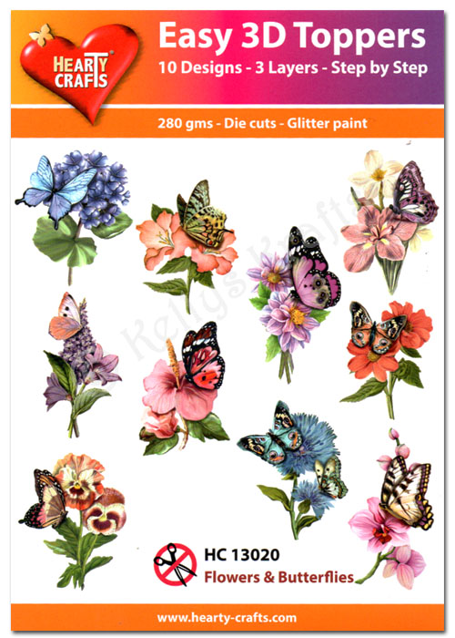 Die Cut Decoupage Topper Set, 10 Designs - Flowers/Butterflies (HC13020)