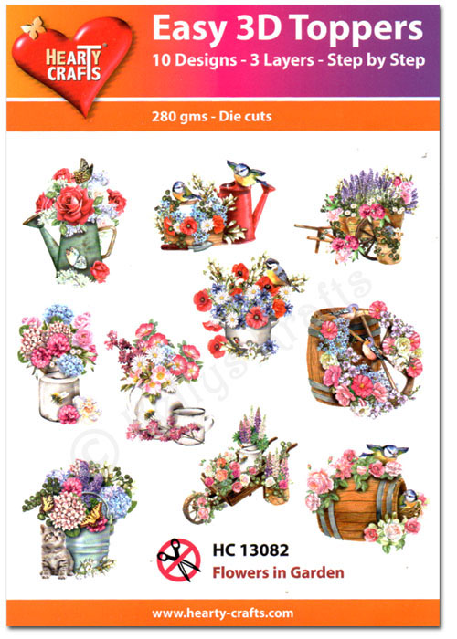 (image for) Die Cut Decoupage Topper Set, 10 Designs - Flowers In Garden (HC13082)