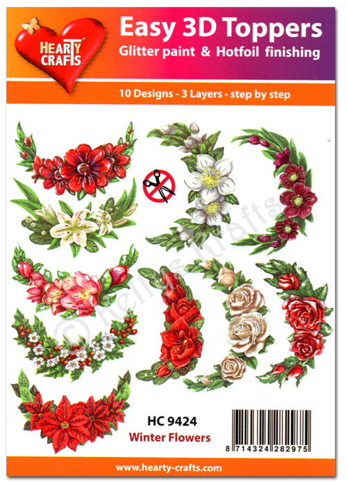Die Cut Decoupage Topper Set, 10 Designs - Winter Flowers (HC9424)