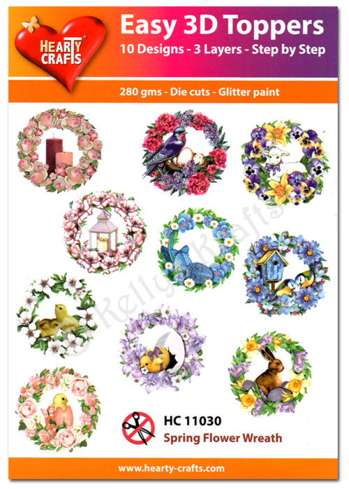 Die Cut Decoupage Topper Set, 10 Designs - Spring Flower Wreath (HC11030)