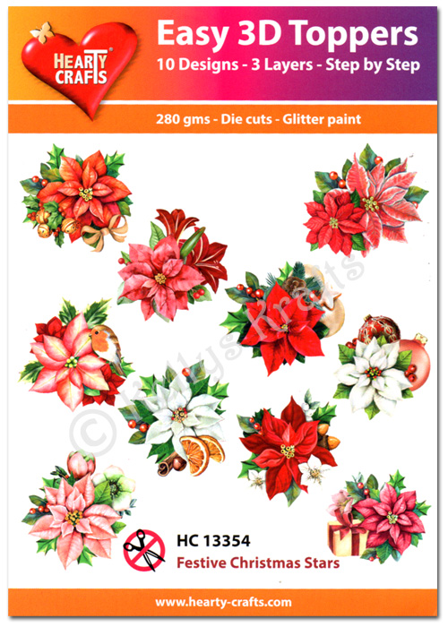 Die Cut Decoupage Topper Set, 10 Designs - Christmas Star Flower (HC13354)