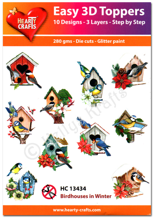 (image for) Die Cut Decoupage Topper Set, 10 Designs - Birdhouses in Winter (HC13434)
