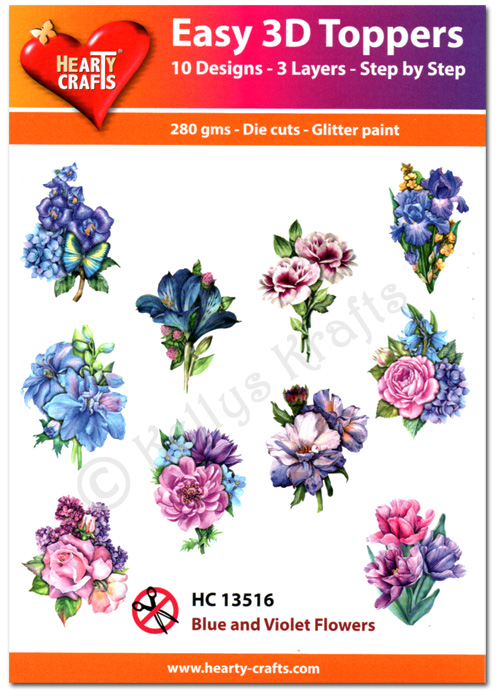 Die Cut Decoupage Topper Set, 10 Designs - Blue & Violet Flowers (HC13516)