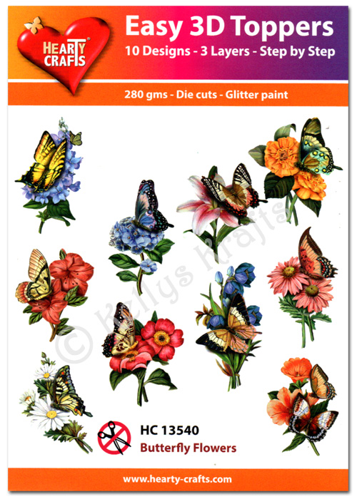 Die Cut Decoupage Topper Set, 10 Designs - Butterfly Flowers (HC13540)