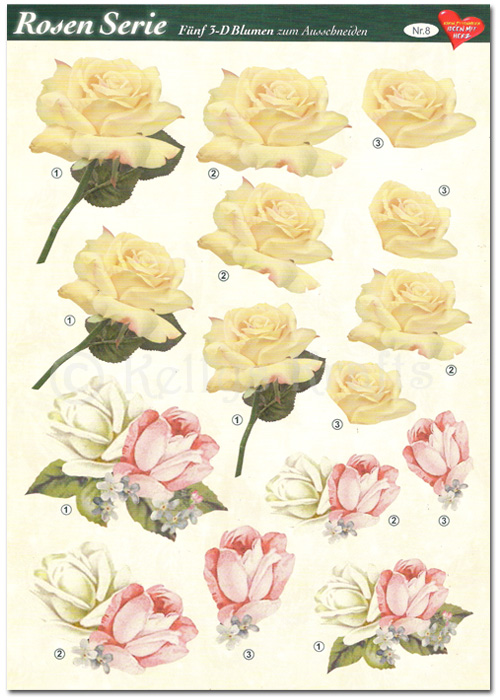 (image for) 3D Decoupage A4 Sheet - Roses, Floral/Flowers