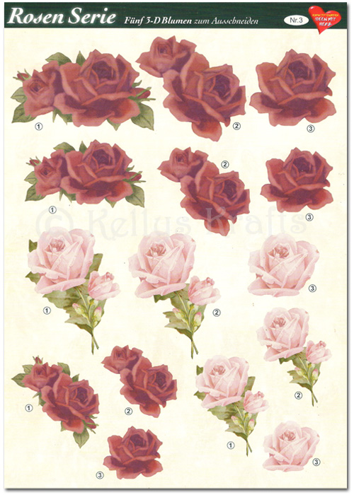 3D Decoupage A4 Sheet - Roses, Floral/Flowers