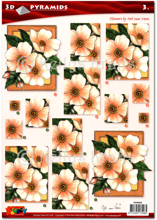 (image for) 3D Pyramid Decoupage A4 Sheet - Floral/Flowers (DV96003)
