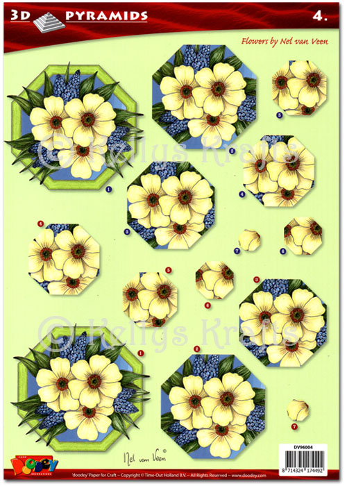 3D Pyramid Decoupage A4 Sheet - Floral/Flowers (DV96004)