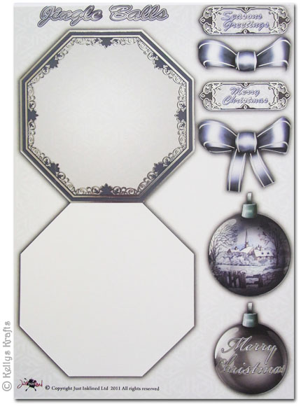 Concept Decoupage Card - Jingle Balls, Monochrome Silver/Grey - Click Image to Close