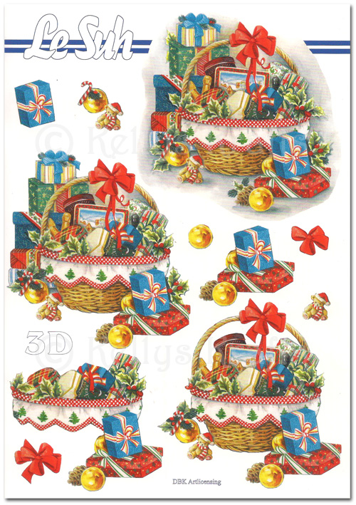 (image for) 3D Decoupage A5 Sheet - Christmas Basket of Gifts (345664-05)