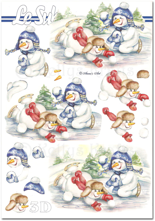 (image for) 3D Decoupage A5 Sheet - Christmas Snowmen (345664-08)