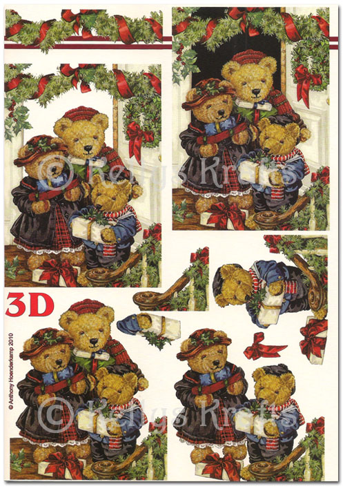 (image for) 3D Decoupage A5 Sheet - Christmas Teddy Bears (345653-03)