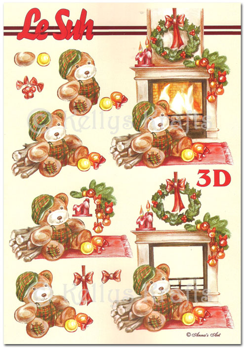 (image for) 3D Decoupage A5 Sheet - Fireplace & Teddy Bear (345621-04)