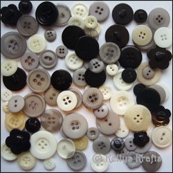 Craft Buttons, Assorted Sizes - Monochrome Tones (60g Bag)