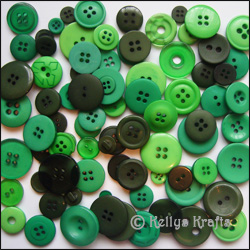 Craft Buttons, Assorted Sizes - Green Tones (60g Bag)
