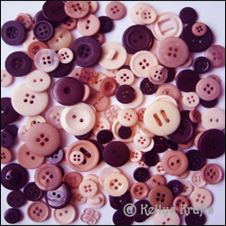 Craft Buttons, Assorted Sizes - Plum/Cream Tones (60g Bag)