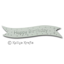 Die Cut Banner - Happy Birthday with Stars, Silver on White (1 Piece)