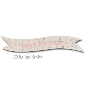 Die Cut Banner - Happy Birthday with Stars, Pink on White (1 Piece)