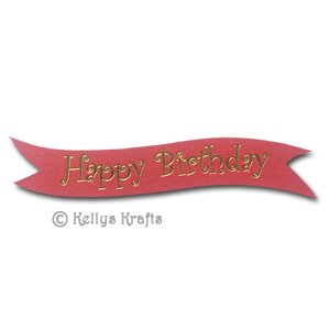 Die Cut Banner - Happy Birthday, Gold on Red Pearl (1 Piece)