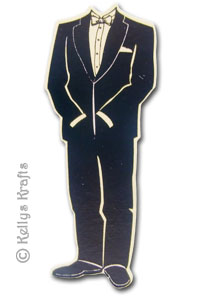 Tuxedo/Suit, Foil Printed Die Cut Shape, Black on Cream