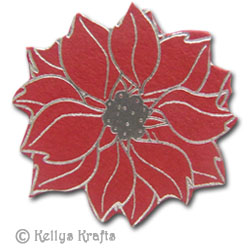 Poinsettia, Foil Printed Die Cut Shape, Silver on Red