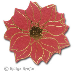 Poinsettia, Foil Printed Die Cut Shape, Gold on Red