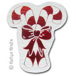 Candy Canes, Foil Printed Die Cut Shape, Red on White - Click Image to Close