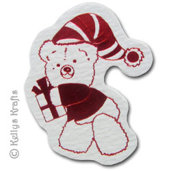 Teddy Bear, Foil Printed Die Cut Shape, Red on White
