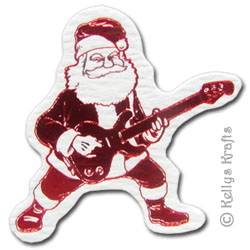 Rocking Santa Claus, Foil Printed Die Cut Shape, Red on White