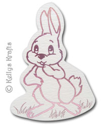 Bunny Rabbit, Foil Printed Die Cut Shape, Pink on White