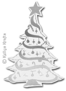 Large Christmas Tree, Foil Printed Die Cut Shape, Silver on White