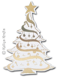 Large Christmas Tree, Foil Printed Die Cut Shape, Gold on Cream