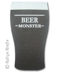 Beer Monster Glass, Foil Printed Die Cut Shape, White on Black