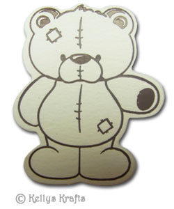 Teddy Bear, Foil Printed Die Cut Shape, Brown on Cream