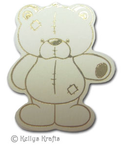 Teddy Bear, Foil Printed Die Cut Shape, Gold on Cream