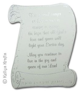 "Special Prayer" Scroll, Foil Printed Die Cut Shape, Silver on White