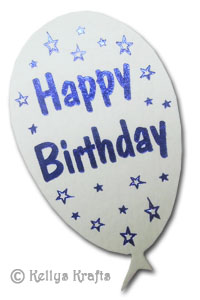 Happy Birthday Balloon, Foil Printed Die Cut Shape, Blue on White