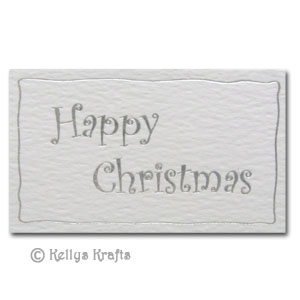 Happy Christmas, Foil Printed Die Cut Shape, Silver on White