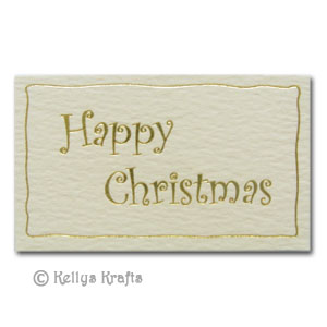 Happy Christmas, Foil Printed Die Cut Shape, Gold on Cream