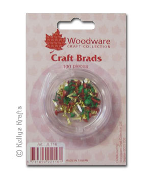 Mini Craft Brads, Round - Christmas/Xmas (100 Pieces) JL116