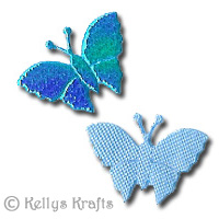 5 Fabric Iridescent Butterfly Embellishments - Blue