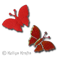 5 Fabric Iridescent Butterfly Embellishments - Red