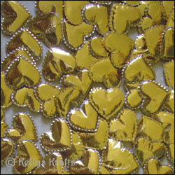 Heart Embellishments, Padded Shiny Gold (Pack of 10)