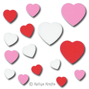 Set of 15 Mixed Funky Foam Hearts in Red, Pink + White