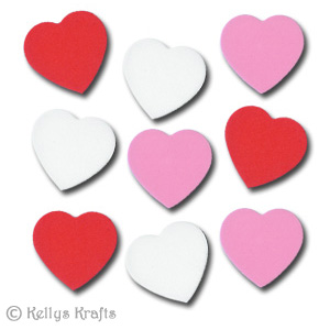 Set of 9 Mini Funky Foam Hearts in Red, Pink + White